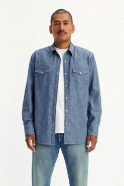Levis Chemise En Jean LEVI'S® BARSTOW WESTERN Mid Blue Chambray -Hommes Mode Vêtements Magasin levis 85744 00 67 3