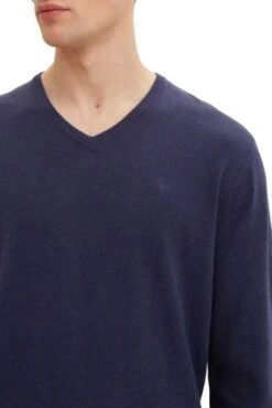 Pull TOM TAILOR BASIC V NECK Blue Melange -Hommes Mode Vêtements Magasin tt 24405 4