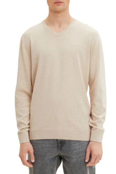 Pull TOM TAILOR BASIC V NECK Beige 4 Pull TOM TAILOR BASIC V NECK Beige – Image 2