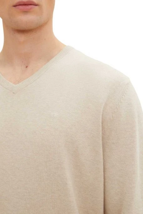 Pull TOM TAILOR BASIC V NECK Beige 3 Pull TOM TAILOR BASIC V NECK Beige