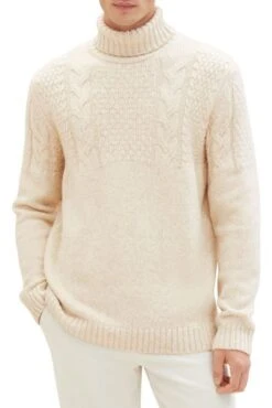 Pull TOM TAILOR COL ROULE White Beige