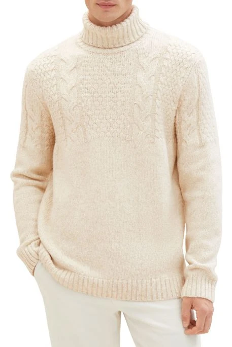 Pull TOM TAILOR COL ROULE White Beige 3 Pull TOM TAILOR COL ROULE White Beige