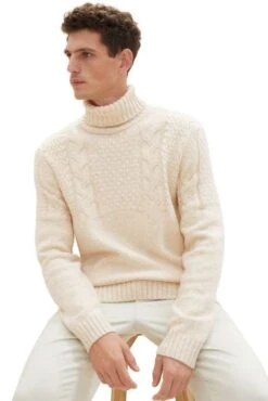 Pull TOM TAILOR COL ROULE White Beige 10 Pull TOM TAILOR COL ROULE White Beige -Hommes Mode Vêtements Magasin tt 25916 5