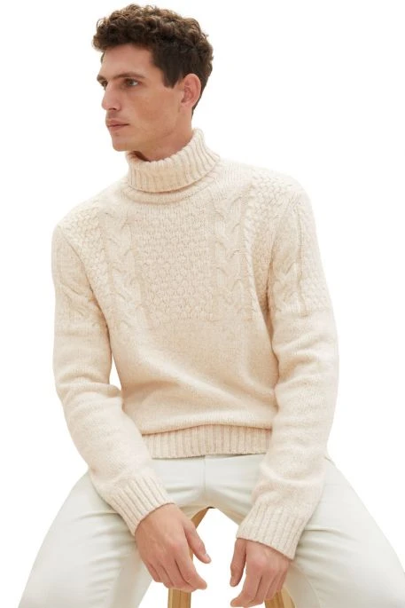 Pull TOM TAILOR COL ROULE White Beige 6 Pull TOM TAILOR COL ROULE White Beige – Image 4