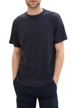 Tee Shirt TOM TAILOR JACQUARD Navy Palm -Hommes Mode Vêtements Magasin tt 26873 1